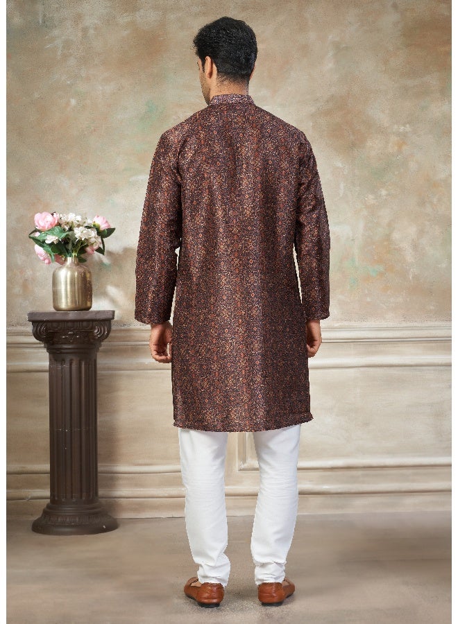 OUTLUK Brown Premium Silk Kurta for Men - Image 2
